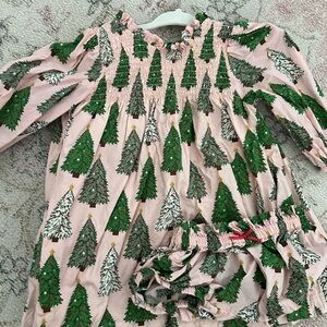 Pink Chicken Festive Tree Pajama Set in Pink and Green